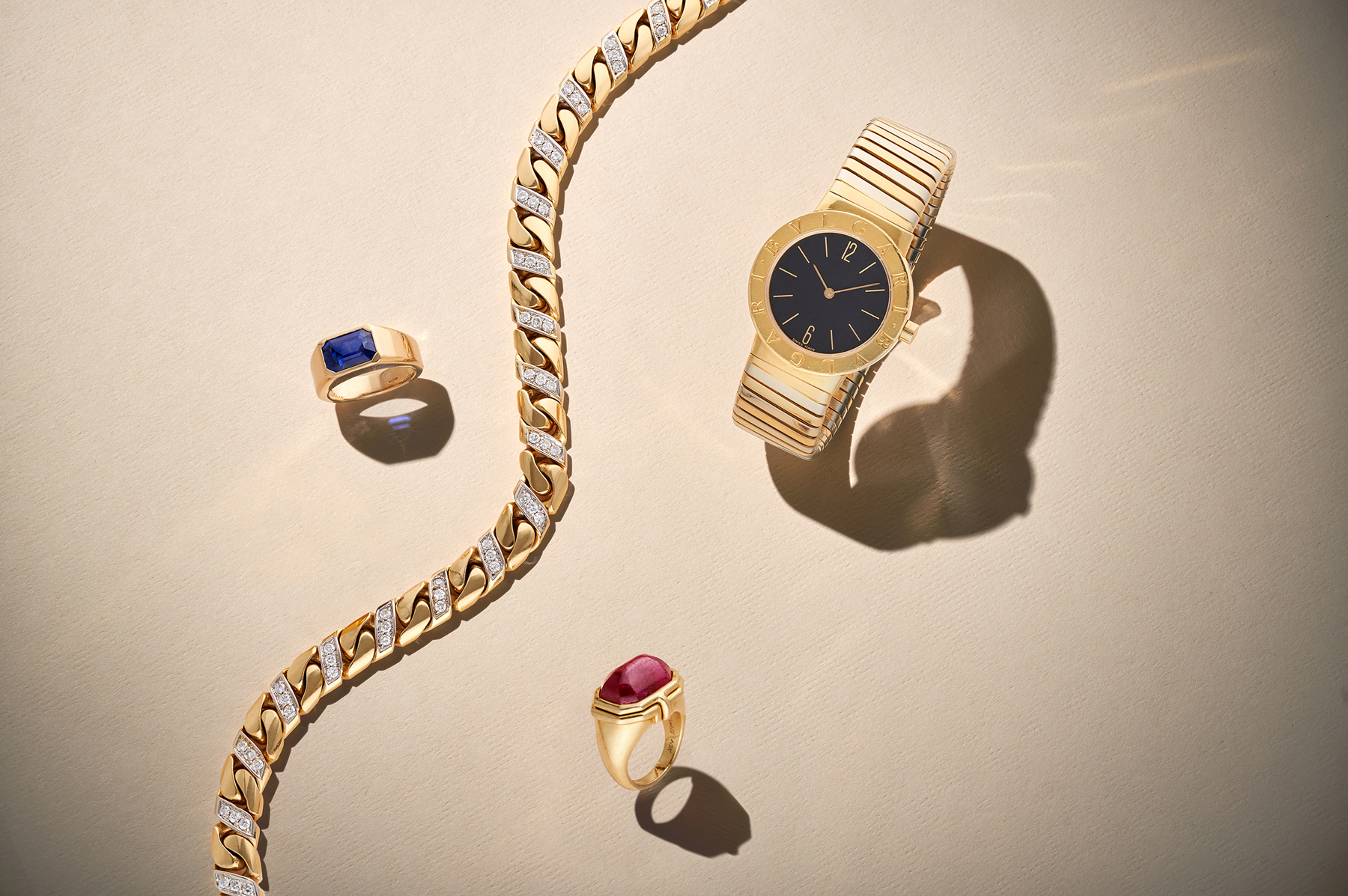Bulgari gold rings, Bulgari white gold and gold diamond Bracelet, Bulgari Ladies Wristwatch for sale auction online